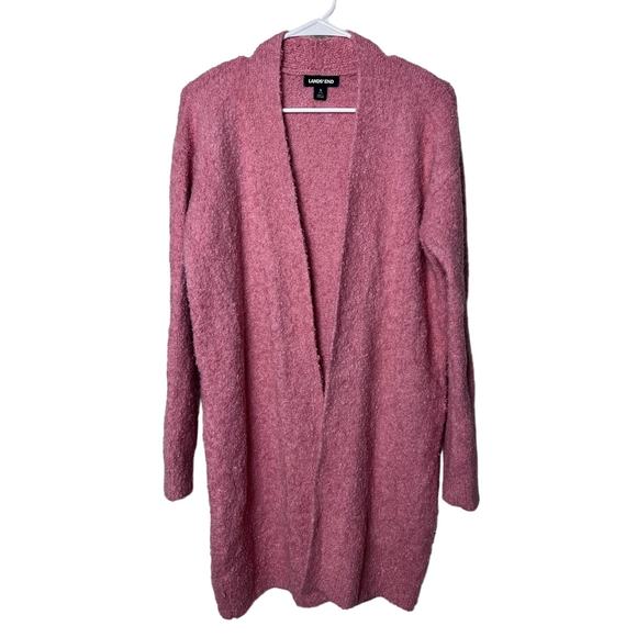 Lands End Oversized Open Plush Long Cardigan Sweater Pink Size Small - Picture 1 of 8